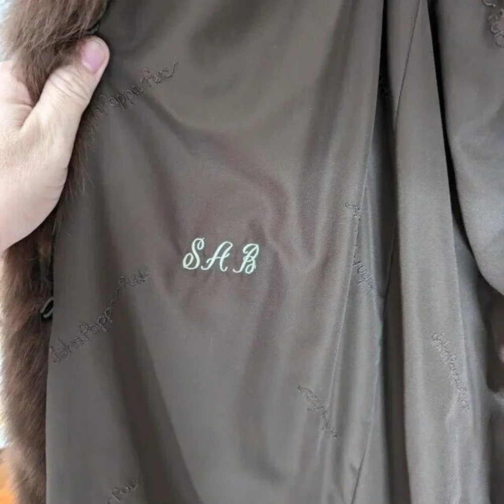 Women's Vintage John Pappas Brown Mink Fur Coat with Fox Trim Size Large - Picture 4 of 8